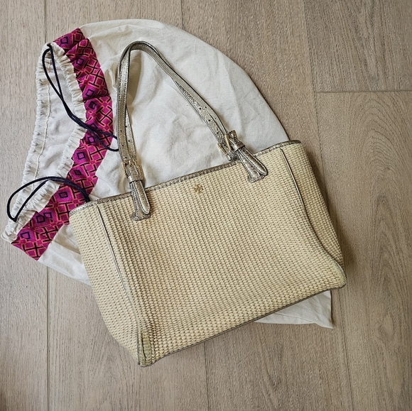 Tory Burch York Straw Small Buckle Tote - Picture 2 of 14